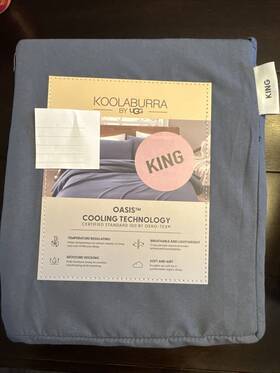 King 008889297849 Koolaburra By Ugg -king Size Oasis Cooling Technology Sheet Set Stone Blue Nwt