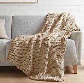 Mp50-8116 Madison Park Tan Chunky Knit Handmade Throw Blanket 50x60