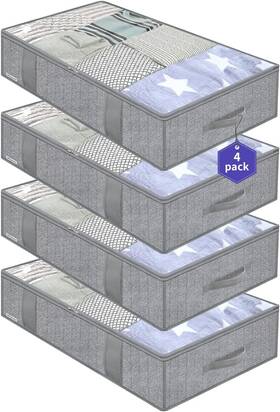 7mxrubbp4 Nobrand Underbed Storage Bags 4 Pack Large Capacity With Handles Clear Window Grey