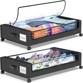 Cdsn2p0001b Nobrand 2-pack 60l Under Bed Storage Bins With Wheels Clear Lid Black