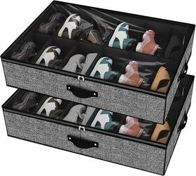 Cdxbb2x Nobrand Underbed Shoe Organizer Fits 24 Pairs Set Of 2 Linen-like Black