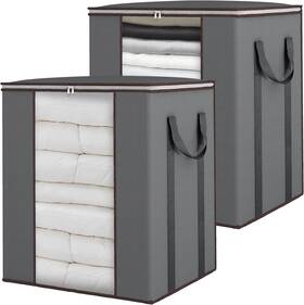 Fixwal411111128 Nobrand Xl Blanket Storage Bags 120l 2pk With Handles For King Comforter Grey