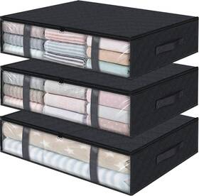 Mpnsr0001-p3bl Nobrand Foldable Storage Bins For Clothes Bedding Under Bed 3-pack Black