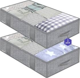 Mxrubbp2 Nobrand Large Underbed Storage Bags 2 Pack With 4 Handles Zippers Clear Window Grey