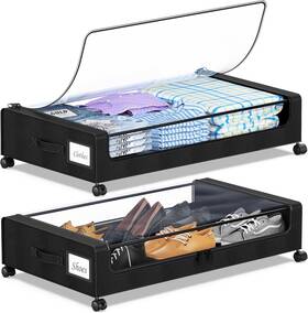 Xcdsn-b-002 Nobrand 2-pack 60l Under Bed Storage With Wheels Clear Lid - Black