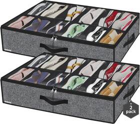 Zmbcubsb2p Nobrand Under Bed Shoe Storage 2 Pack Holds 24 Pairs Clear Cover Black