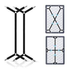 Nova Home 199284468122 Bed Sheet Holder Straps Adjustable Elastic Clips With Nickel Clamps &