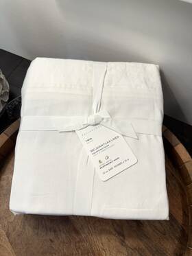 9997405 Pottery Barn Belgian Flax White Linen Boxspring Cover Twin 10 Inch Drop New
