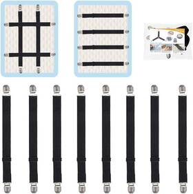 Qoecycth 313111460442 Adjustable Bed Sheet Straps Clips 8-piece Elastic Mattress Fasteners Black