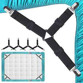 Rift 445020115182 4 Pcs Fitted Bed Sheet Straps - Elastic Suspenders With Metal Clips For Shee