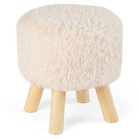 Round Footstool Ottoman Faux Fur Footrest Padded Seat Rubber Wo 197867010973 With And Wood Legs