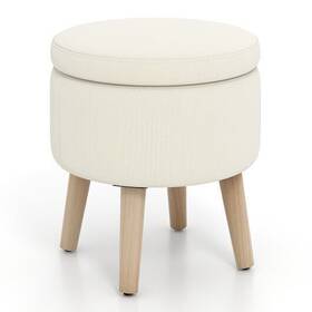 Round Storage Ottoman Rubber Wood Legs Adjustable Foot Pads-bei 473511399828 With And Pads-beige - Col