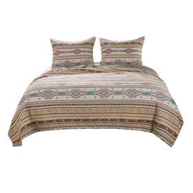 Bm218908 Saltoro Sherpi Full Size 3 Piece Polyester Quilt Set With Kilim Pattern Multicolor-