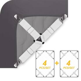 Ultrashang 716852160754 Bed Sheet Straps Fasteners 2-set White Elastic Triangle Adjustable