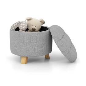 Upholstered Round Ottoman Solid Rubber Feet-gray - Color Gray 655471386476 With