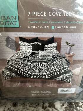 Uh13-2148 Urban Habitat 100% Cotton Percale Printed Reversible 7pcs Coverlet Set