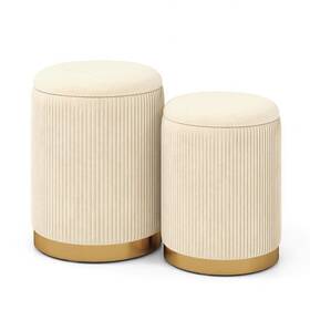 2-golden Velvet Linen Fabric Storage Ottoman Set 197867425425 Velvet/linen Of - Color Golden