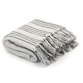 245327 Vidaxl Throw Grey And White 100% Cotton 49.2 X 59.1 In Blanket