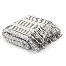 Vidaxl 245329 Throw Grey And White 100% Cotton 86.6 X 98.4 Inch