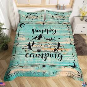 B0d2sww5tl Visit The Erosebridal Store Rustic Camper Queen Comforter Set - Happy Camping Duvet For Kids
