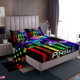 Visit The Erosebridal Store Jcxs11274xxy-clb Usk Vibrant Gay Pride King Sheet Set - Lgbt Rainbow Bedding And Flag Fitted