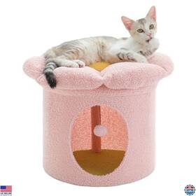Visit The Petepela Store Am11-3-amt0294pk Indoor Cat Bed - Small Tree House With Removable Flower Pink