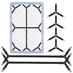 Qw1352 Wanheart Bed Sheet Straps - 4 2 Set With Triangle And Straight Clips Adjustable Elastic