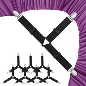 Wenyingok 762736145928 Bed Sheet Holder Straps Adjustable Elastic Fasteners Black 8pcs Set