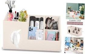 Tray-01 Xuanyishiye Plus Size Tissue Box Cover-square Linen Cover With Side Storage Beige