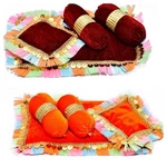 Laddu Bal Gopal Ji Bedding (aasan, Head & 2 Side Pillow Set, Maroon/orange). Fixed Price $23.64.