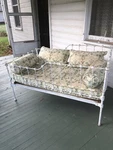 Antique Usa Cast Iron Child Daybed Flower Garden Bench W/ Bedding. Fixed Price $489.99.