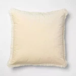 Oversized Square Solid Velvet Pillow W/ Fringe Yellow - Threshold Designed. Fixed Price $22.99.