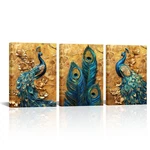 Aoartwz Peacock Canvas Wall 3 Panels Gold Feather Bird Pictures Blue Anim.... Fixed Price $50.94.