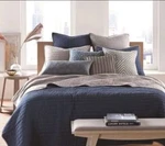 Nostalgia Home Pick Stitch Quilted Reversible Pillow Sham Navy Blue Gray - Euro. Fixed Price $25.95.