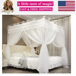Bed Canopy Curtain Double Layer 4 Corners Post Lace Up Ruffle Princess Drape .... Fixed Price $95.39.