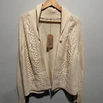 Woolrich Cable Knit Shawl Collar Cardigan Cream Fisherman Sweater Xl. Fixed Price $29.00.