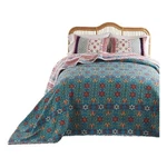 Benjara Ello 3PC King Bedspread And Pillow Sham Set- Red Blue Bohemian Stripes. Fixed Price $202.20.