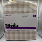 Room Essentials Khaki Gingham Microfiber Sheet Set Twin Xl 3PC Tan Check. Fixed Price $10.00.