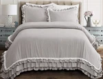 Lush Cor Ella Shabby Queen Bedspread Set Light Gray Ruffled Lace Trim. Fixed Price $42.00.