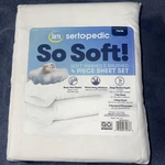Serta Soft 4-PIECE White Bed Sheet Set, Twin. Fixed Price $25.00.
