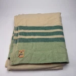 Vintage Ayers Laurentian Pure Wool Camp Blanket Cream Green Stripes Canada Large. Fixed Price $149.00.