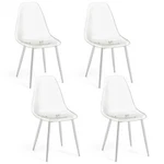 Set Of 4 Dining Chairs Modern Plastic Shell Side With Clear Seat And Wood. Fixed Price $225.48.