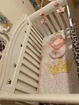 Girls Crib Nursey Bedding Set Pink & Gold Princess Crown Theme W/ Musical Mobile. Fixed Price $150.00.
