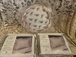 New Tags Set Laura Ashely 2 Ticking Pink Ruffle Piilow Shams & 1 Round Pillow. Fixed Price $38.00.