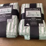 Ellen Tracy Set Of King Quilted Pillow Shams 20 X 36" Green White Striped. Fixed Price $20.79.