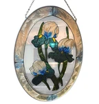 Vintage Joan Baker Stained Glass Iris Sun Catcher Floral Panel Window Art 9.5. Fixed Price $19.99.