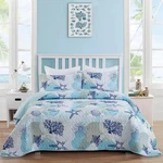 Coastal Quilt Set Queen Size, Blue Ocean Beach Themed Bedding Coral Seashell. Fixed Price $48.49.