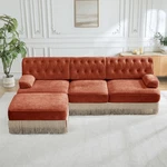 3-SEATER Brown Velvet Chesterfield Sofa With Tassel Fringe Skirt. Fixed Price $695.10.