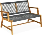Acacia Wood Loveseat Bench For 2 - Outdoor Patio Seating Grey Finish. Fixed Price $133.99.
