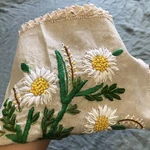 Artisan Handmade Floral Embroidered Crochet Edge Table Runner 30X14 In. Fixed Price $25.00.